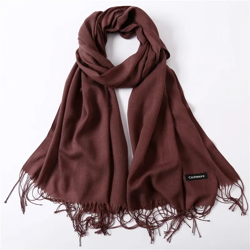 2023 Solid Color Soft Women Scarf Cashmere-like Scarves Lady Summer Thin Shawls Wraps  Pashmina Female  Hijab Headband.