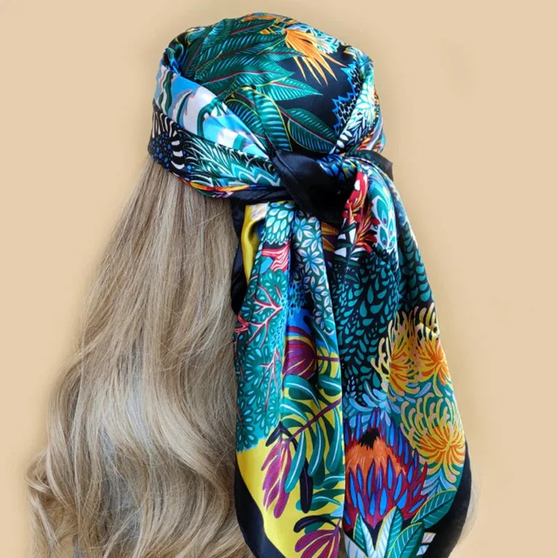 90*90CM Shawls Fashion Beach Sunscreen Silk Scarves 2023 Europe And America Kerchief Popular Print Square Bandannas