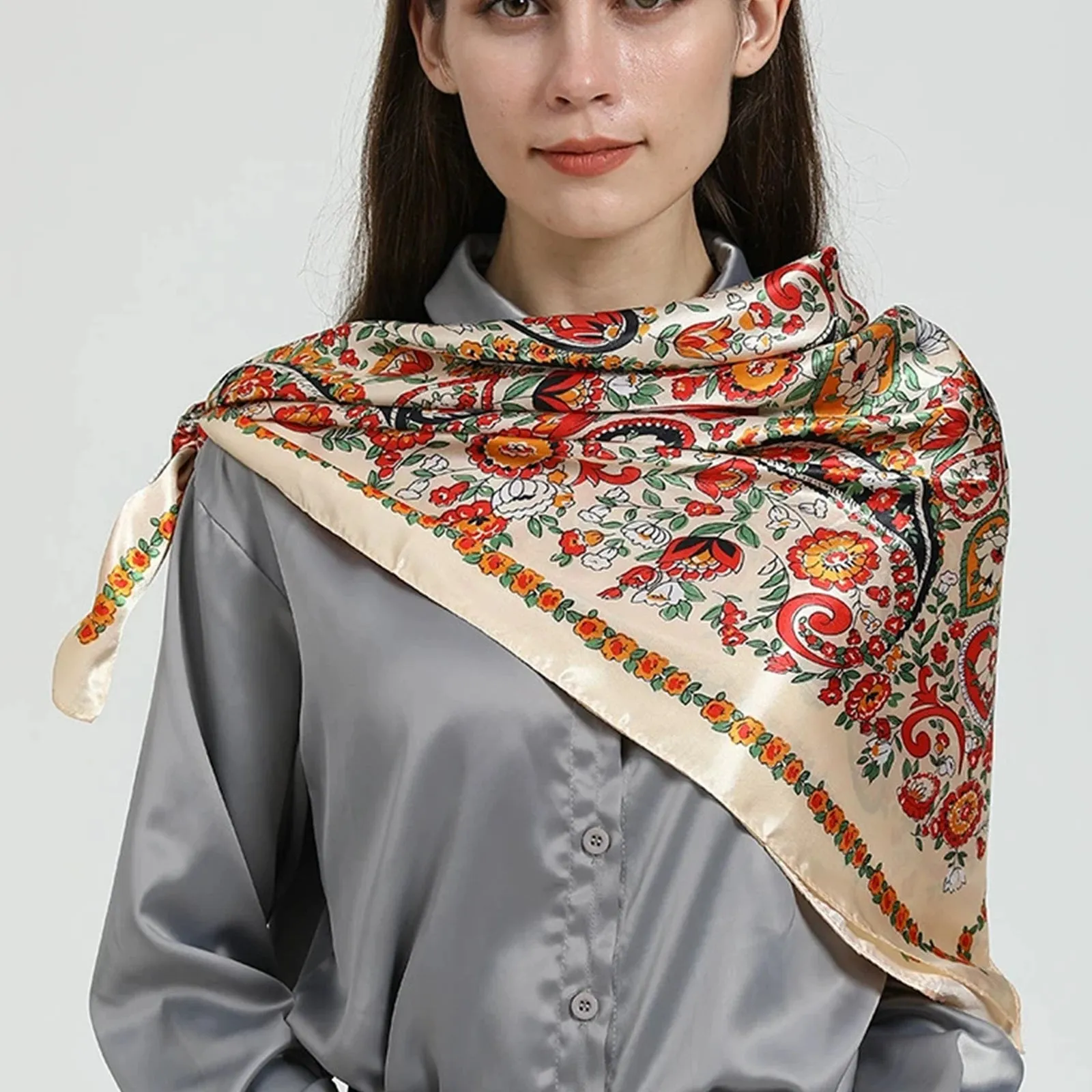 90*90CM Shawls Fashion Beach Sunscreen Silk Scarves 2023 Europe And America Kerchief Popular Print Square Bandannas