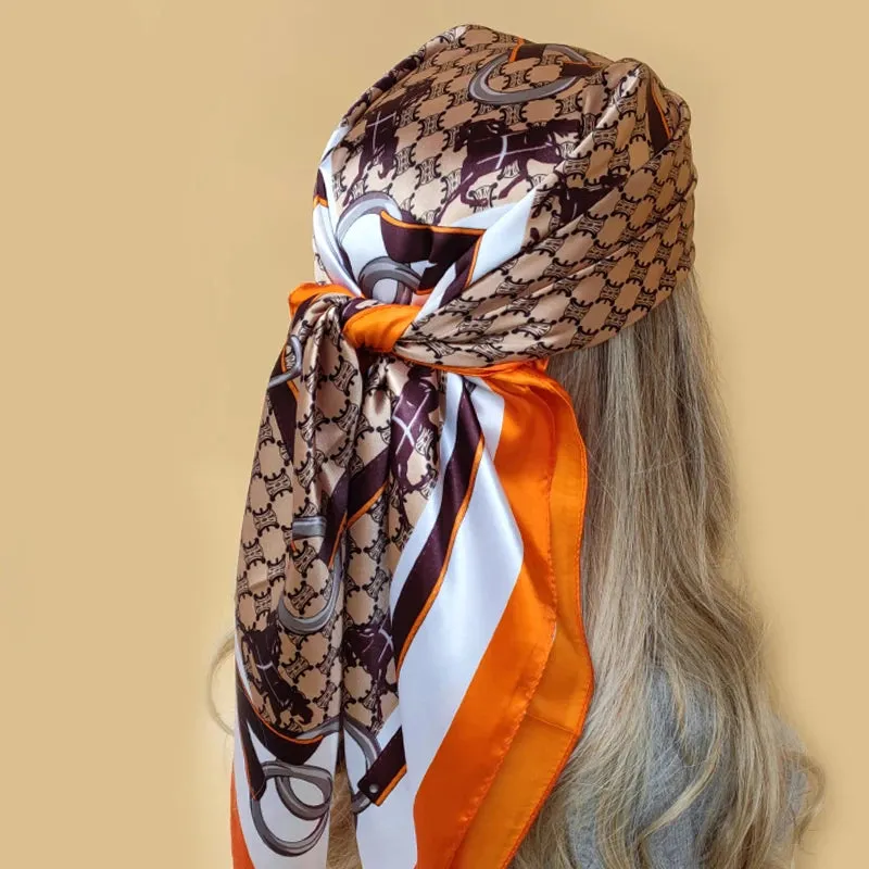 90*90CM Shawls Fashion Beach Sunscreen Silk Scarves 2023 Europe And America Kerchief Popular Print Square Bandannas