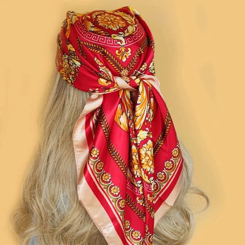 90*90CM Shawls Fashion Beach Sunscreen Silk Scarves 2023 Europe And America Kerchief Popular Print Square Bandannas