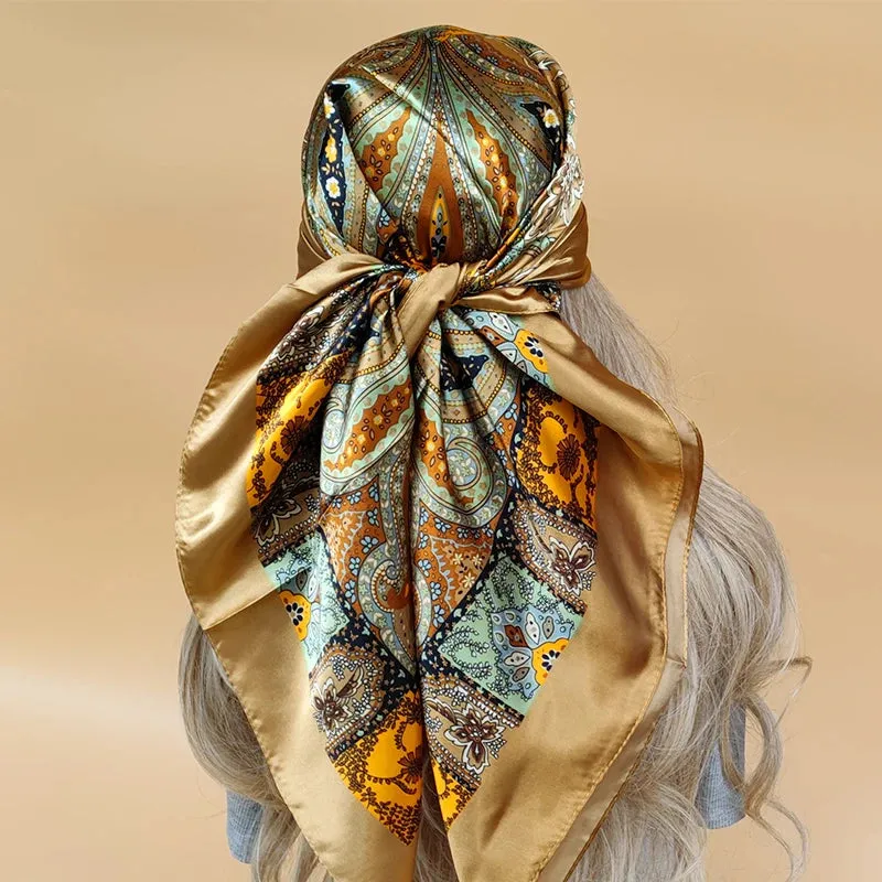 90*90CM Shawls Fashion Beach Sunscreen Silk Scarves 2023 Europe And America Kerchief Popular Print Square Bandannas