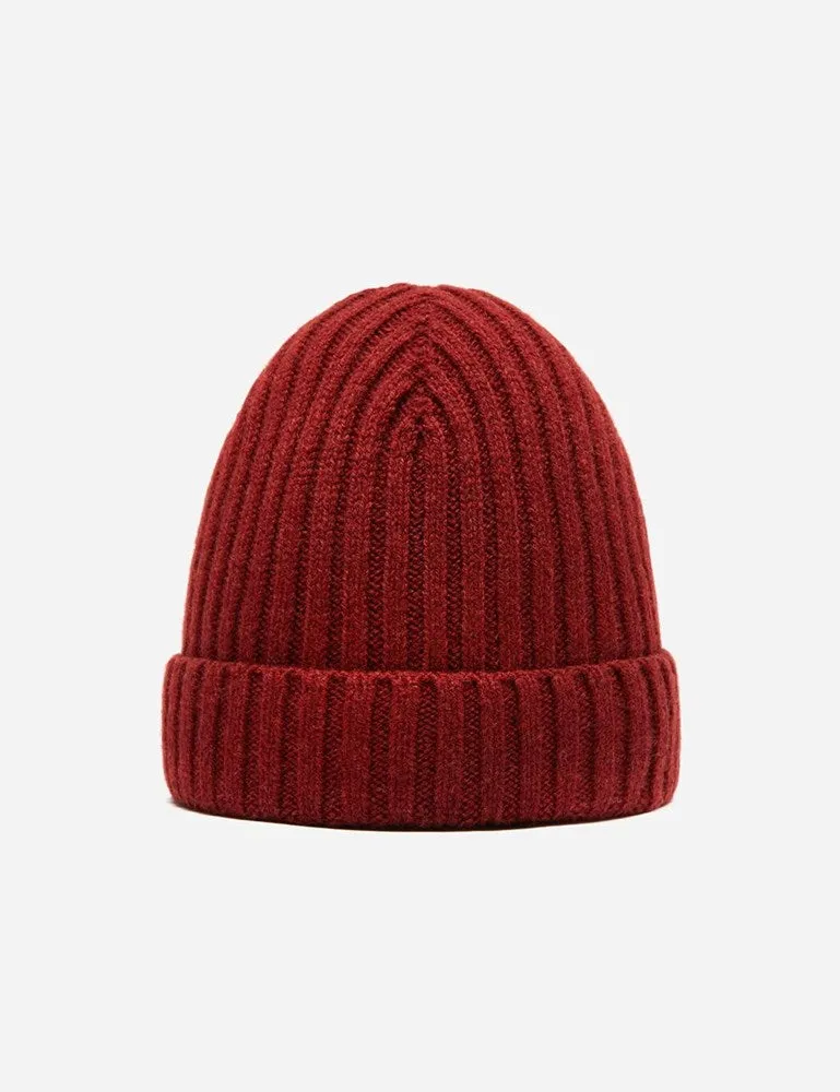 Bhode Rib Beanie Hat (Lambswool) - Sienna Rust