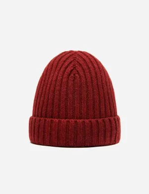 Bhode Rib Beanie Hat (Lambswool) - Sienna Rust