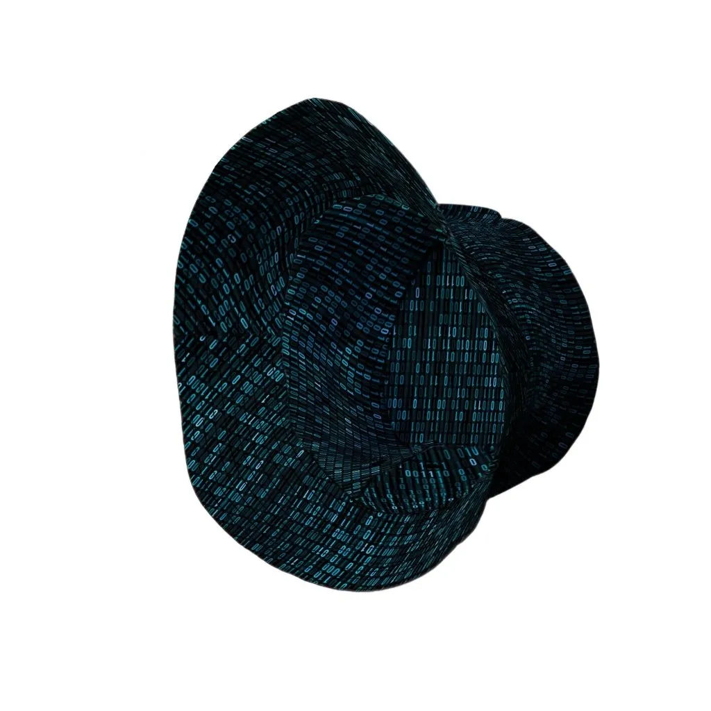 Binary Computer 1s and 0s Teal Black Bucket Hat