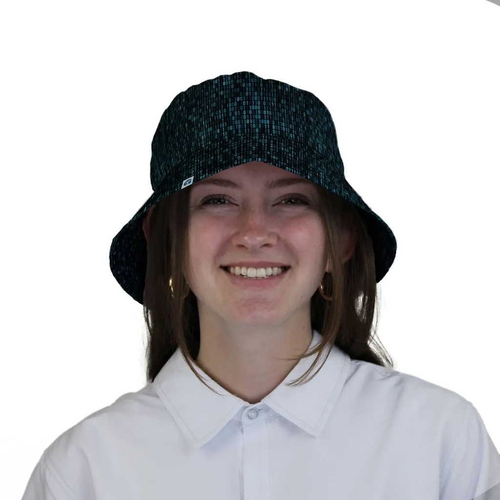 Binary Computer 1s and 0s Teal Black Bucket Hat