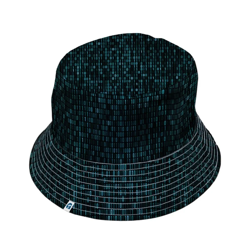 Binary Computer 1s and 0s Teal Black Bucket Hat