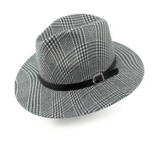 Black Ginger Check Fedora Hat - Monochrome