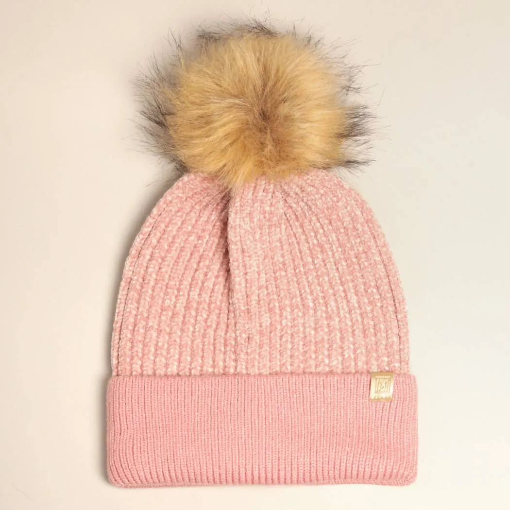 Chenille Cuff Beanie with Pom Pom