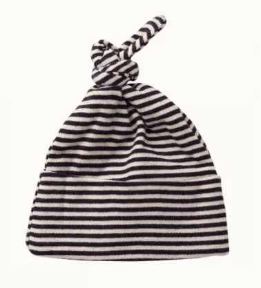 Cotton Knotted Beanie - Navy Stripe