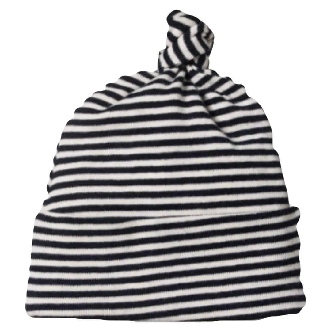 Cotton Knotted Beanie - Navy Stripe