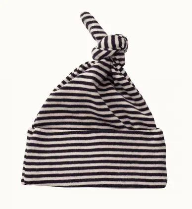 Cotton Knotted Beanie - Navy Stripe