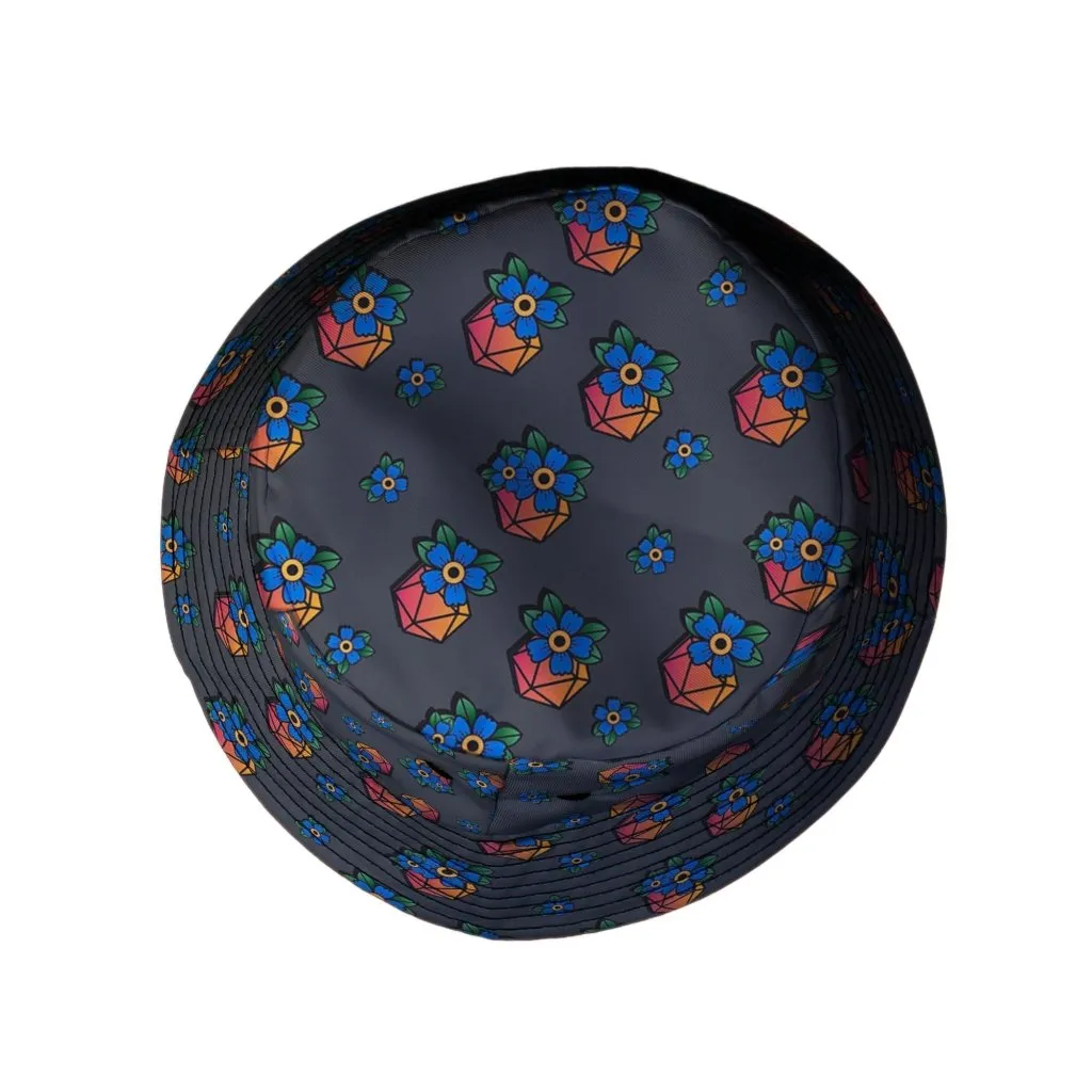 D20 Floral Hawaiian Gray Bucket Hat