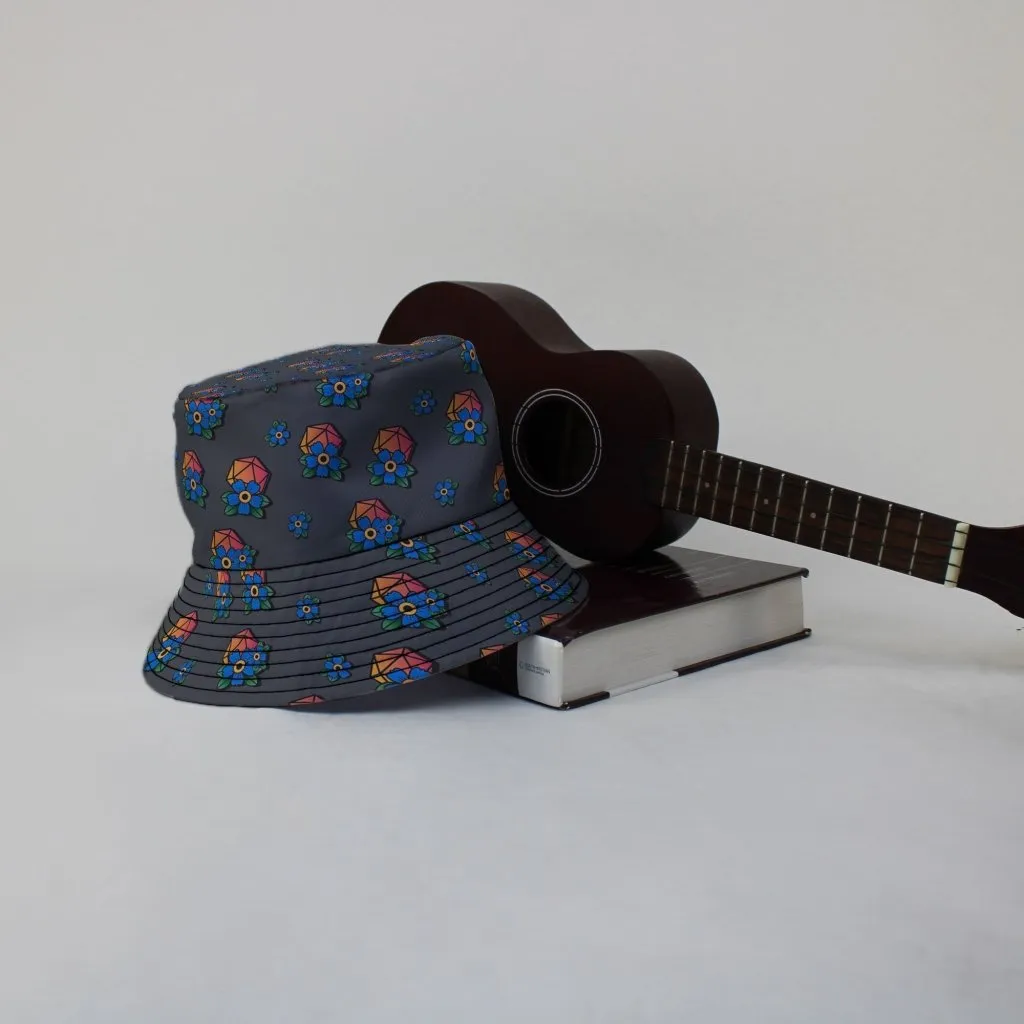D20 Floral Hawaiian Gray Bucket Hat