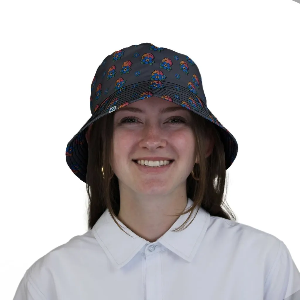 D20 Floral Hawaiian Gray Bucket Hat