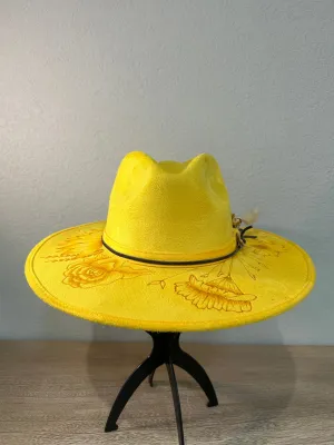 Flowers Flat Brim Yellow Fedora Hat