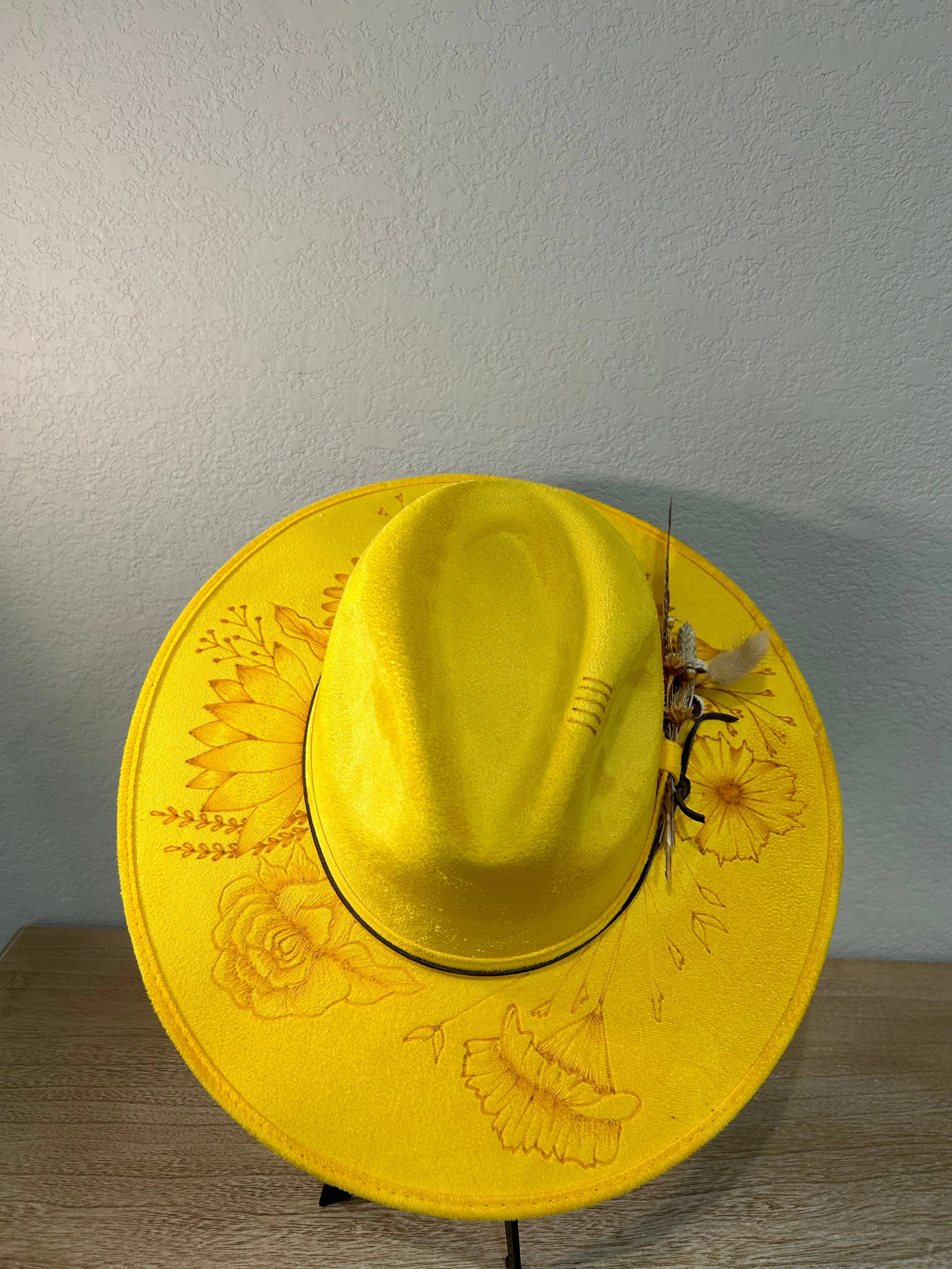 Flowers Flat Brim Yellow Fedora Hat