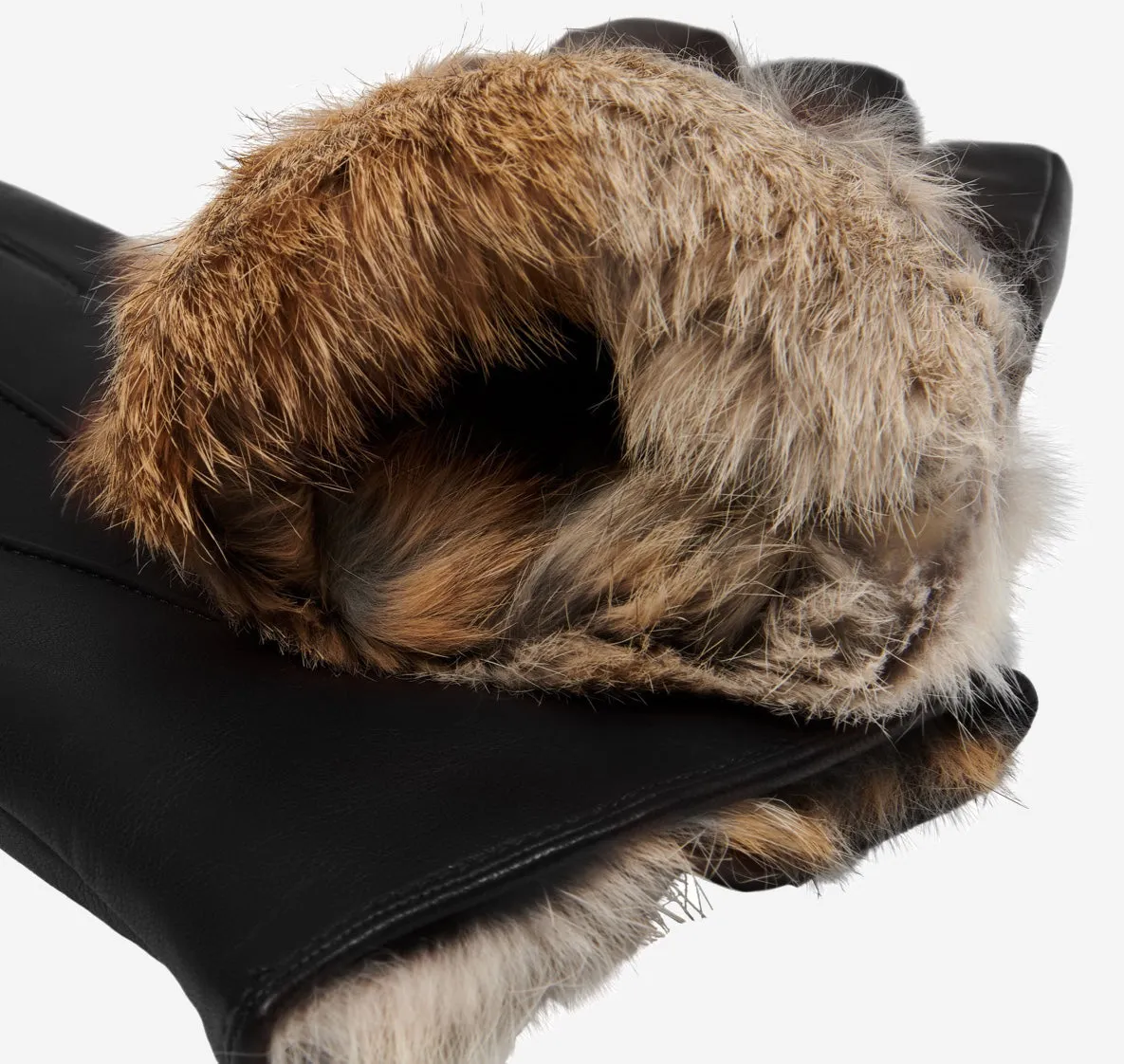 Francesca (black) - Italian lambskin leather gloves with brown fur lining