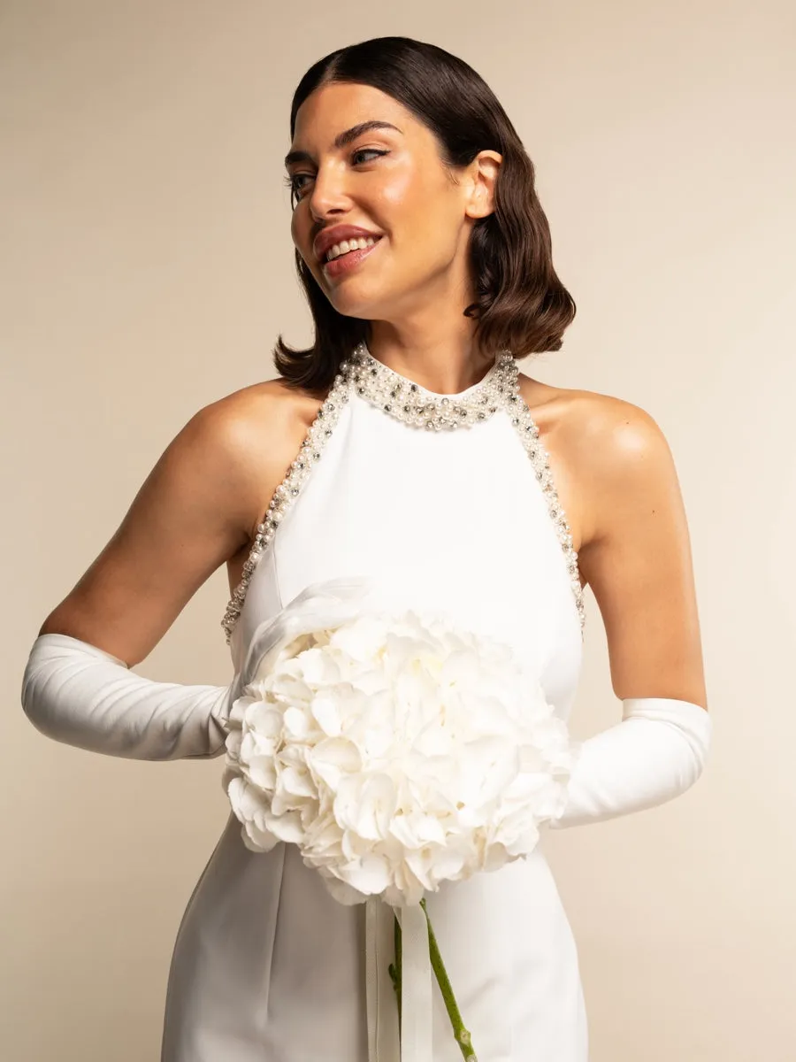Gabriella (white) - Italian unlined 12-button length leather bridal / opera gloves