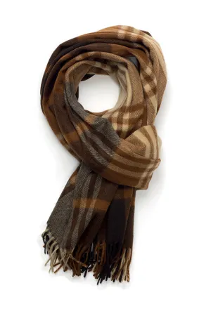 Joshua Ellis Modern Tartan 100% Cashmere Stole Tan & Barley