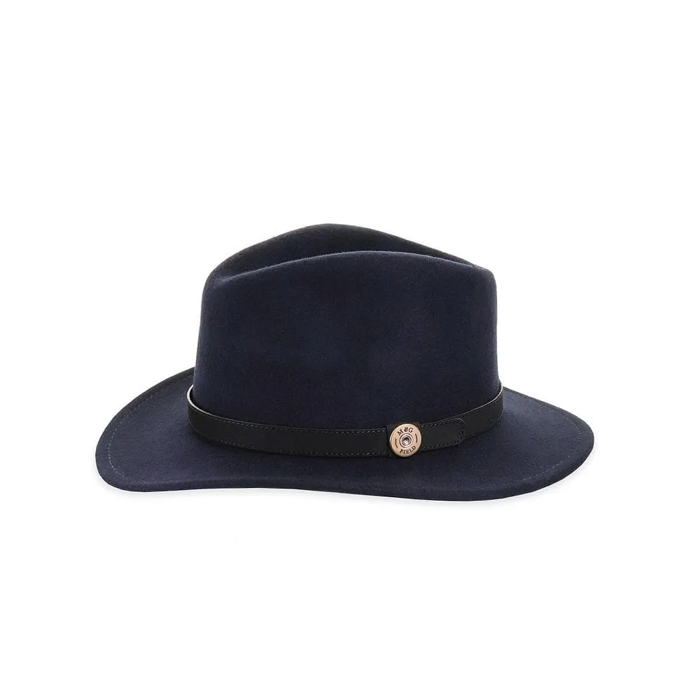 Navy Fedora with Pheasant and Peacock Pin