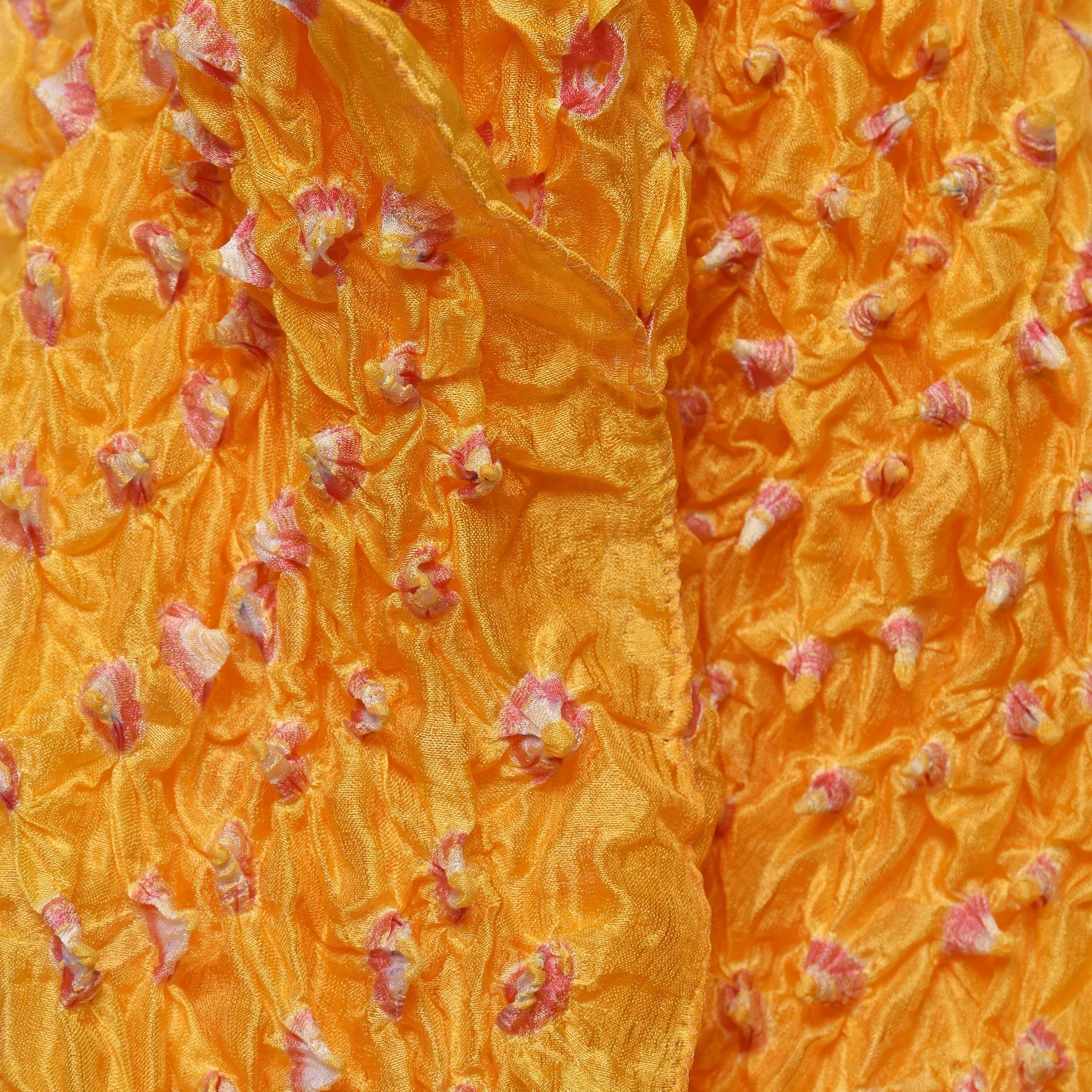 Saffron Double Knot Bandhani Silk Scarf