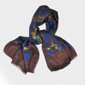 Wool Silk Pheasant Large Square in Royal Blue & Burnt Sienna