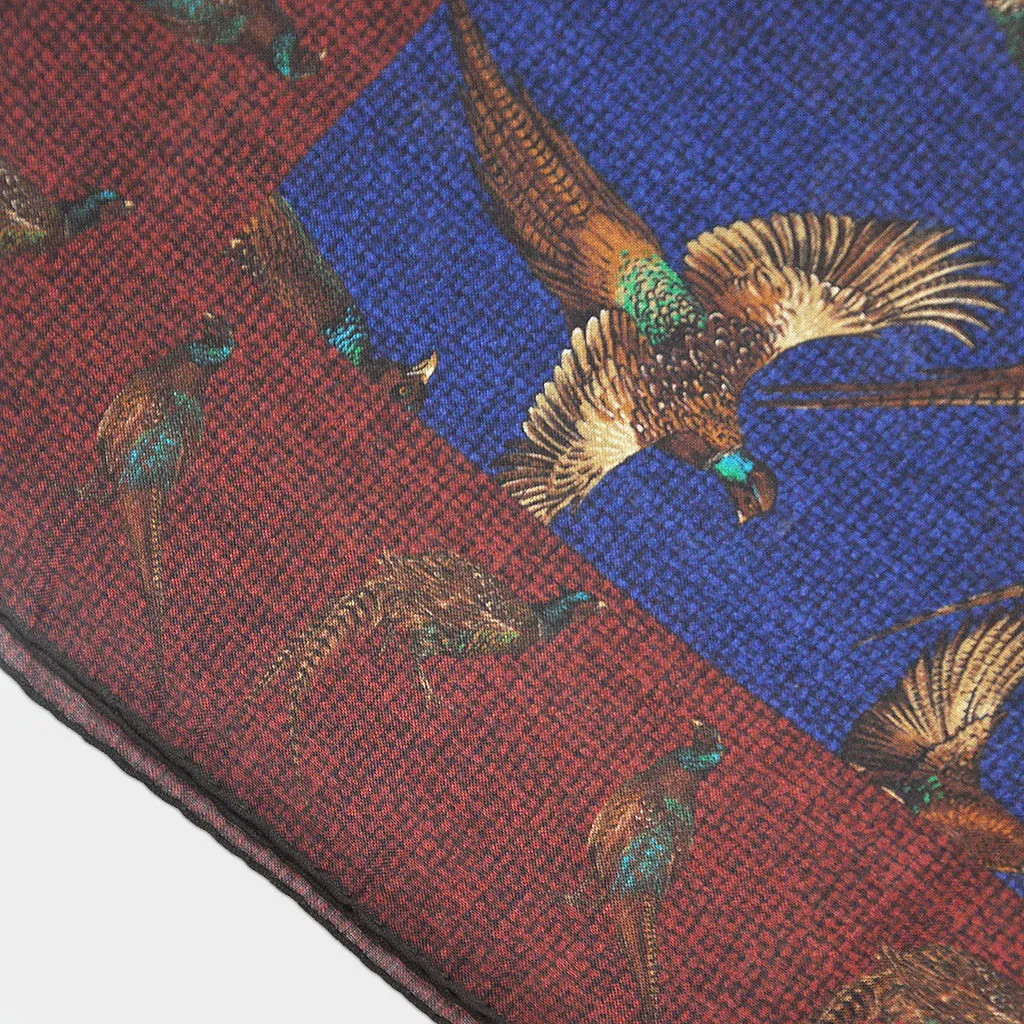 Wool Silk Pheasant Large Square in Royal Blue & Burnt Sienna
